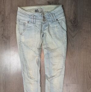 Vintage faded acid washed stretch denim jeans